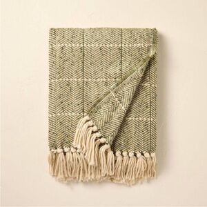 Green Herringbone Fringe Throw Blanket